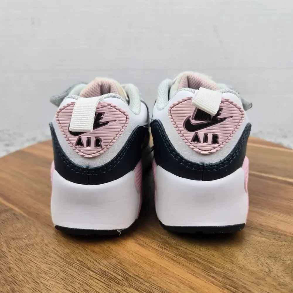 Nike Kids 9c Air Max 90 EasyOn PS PreSchool White Pink Foam Armory Navy Sneaker